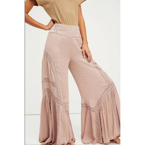 Free People Lovins Easy Lace Wide Leg Palazzo Pull On Pants Boho Romantic Chic S - Picture 2 of 16